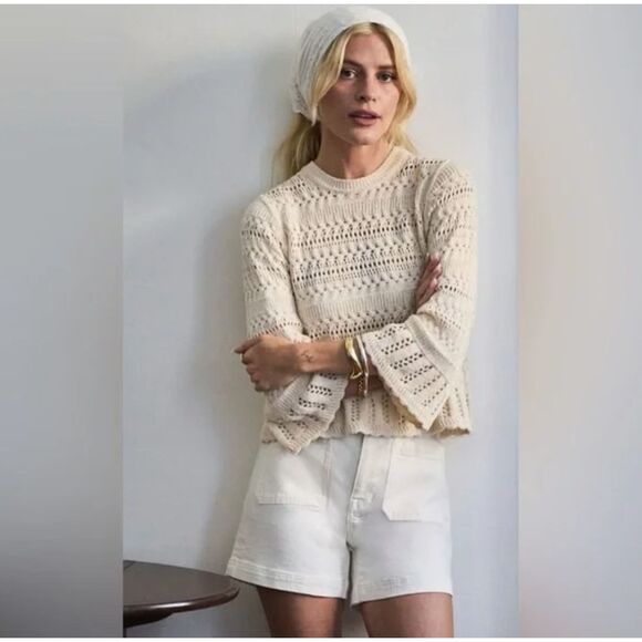 Madewell Sweaters - NWT Madewell Scalloped-Trim Sweater Tee Size S Sand Beige Crochet Boho Indie